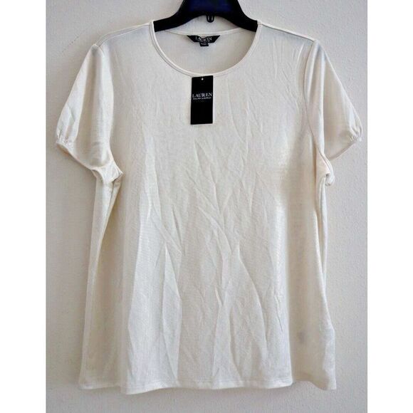 Lauren Ralph Lauren Women's Sz XL Winter Cream Foiled-Metallic Jersey Tee $80 - Picture 1 of 11